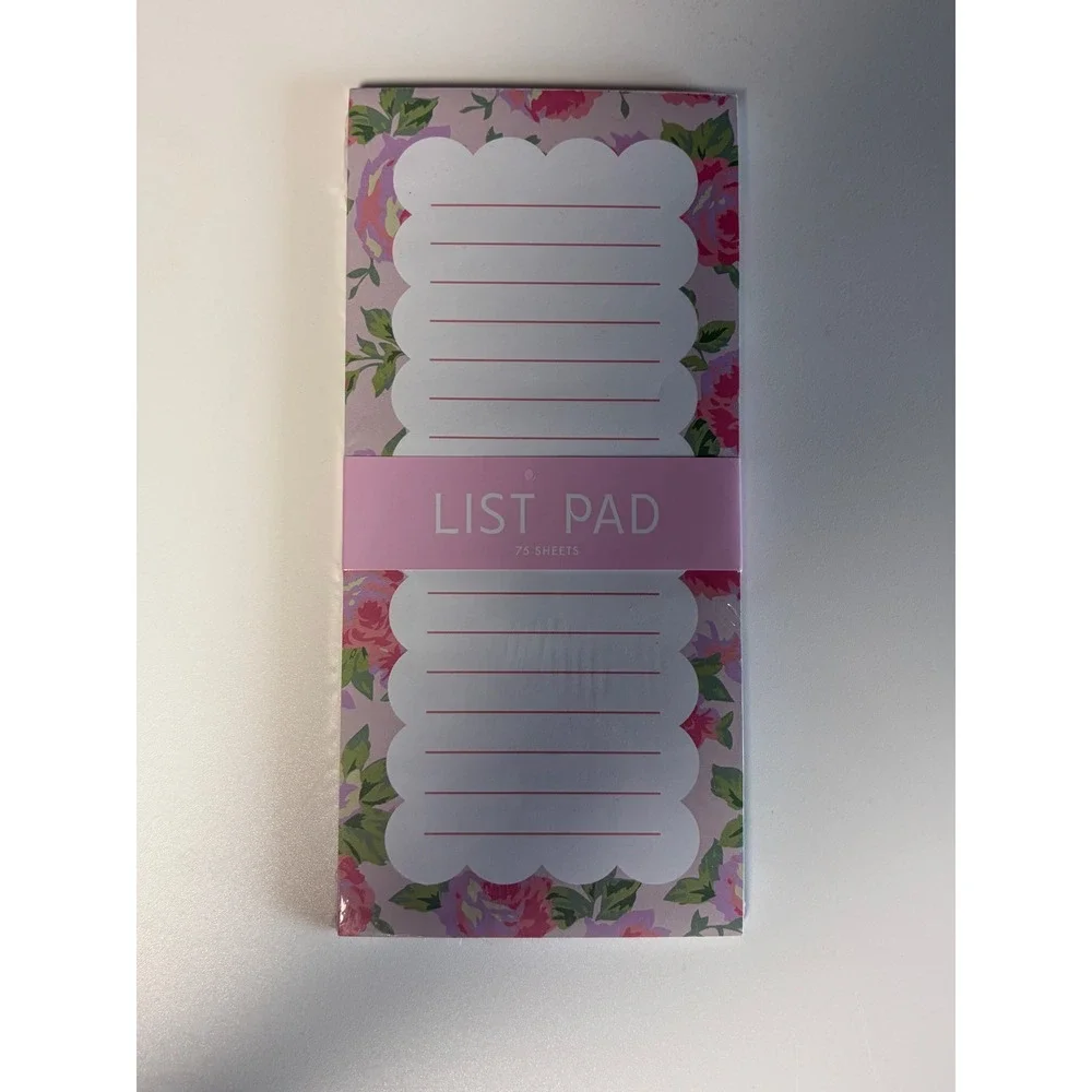 Floral Magnetic List Pad 75 Sheets Pink Rose Scalloped Lined Grocery To Do List